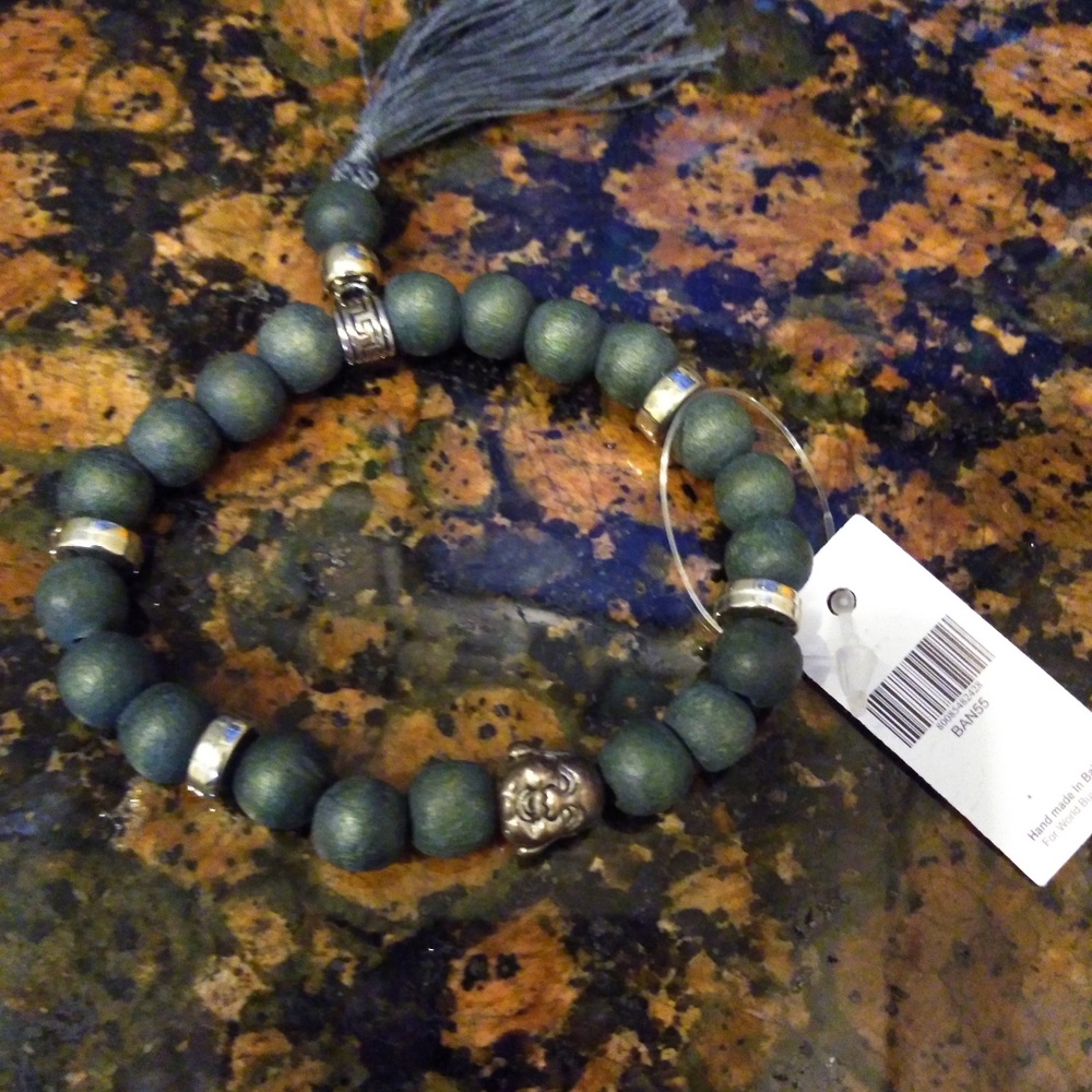 Happy Buddha Tassel Bracelet Dark Grey